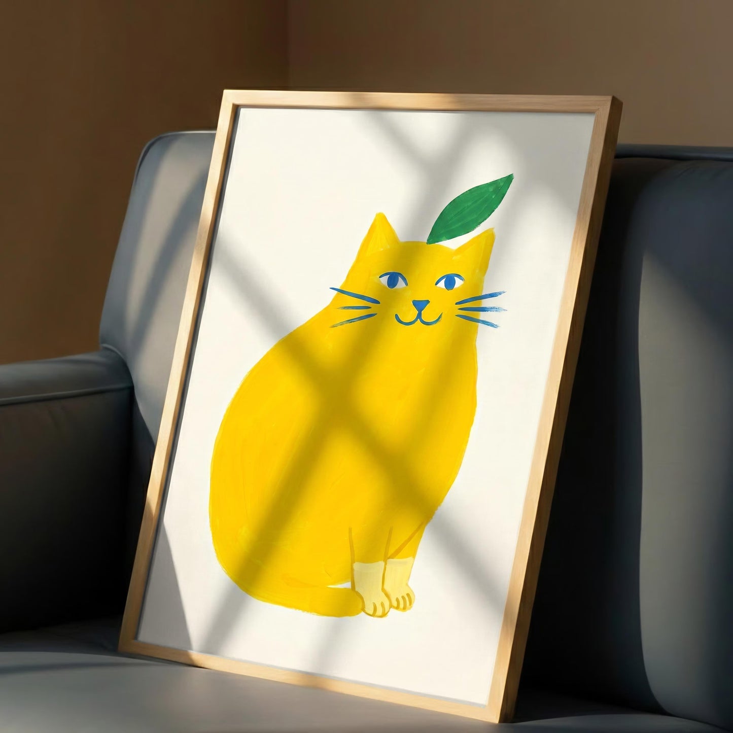 Yellow Lemon Cat Canvas Art, Quirky Fruit Wall Decor