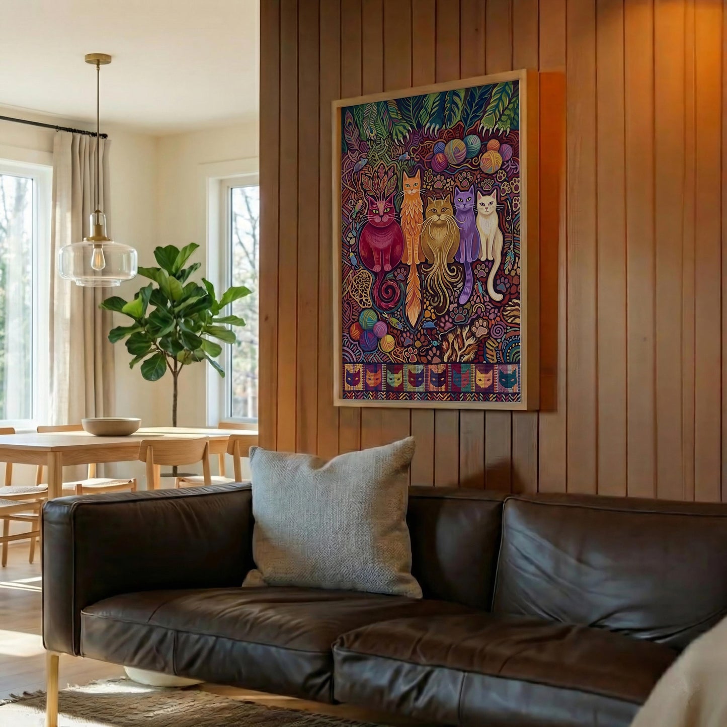 Colorful Folk Art Cat Canvas – Whimsical Feline Wall Art